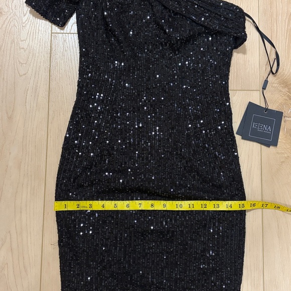 Ieena for Mac Duggal Sequined Bow One Shoulder Column Gown, Black, sz 0 - Picture 14 of 16